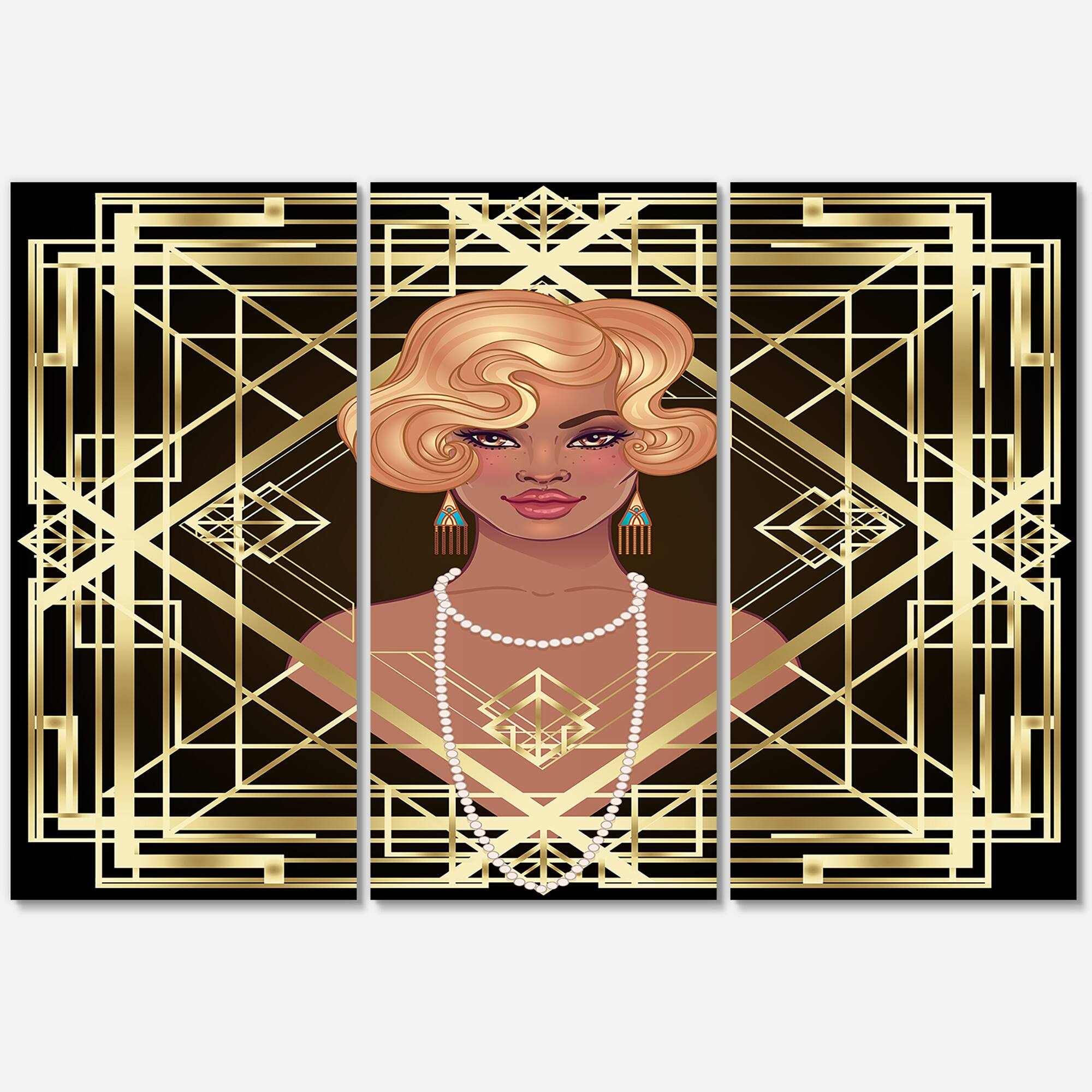 Designart - Retro Women In Golden Art Deco Geometrics III